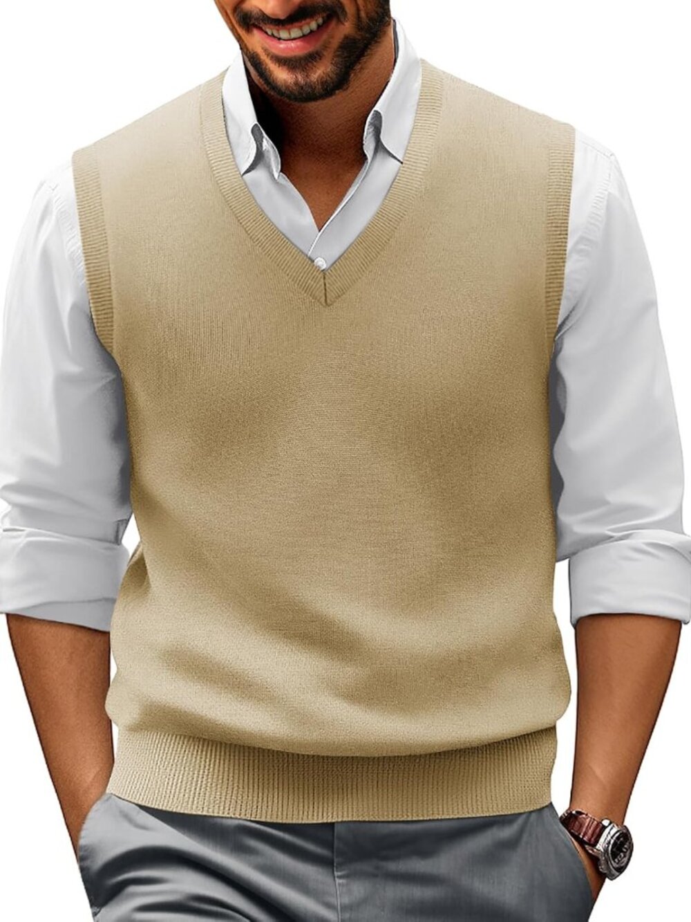 Men Sweater Vest Casual V Neck Knitted Vests